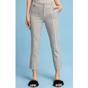 Anthropologie The Essential Slim Pant Check Grid Plaid Print Ankle Wht/Blk Sz 8